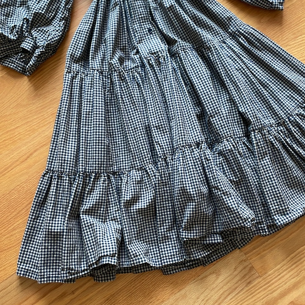 Karen Walker Oklahoma Tiered Dress Organic Cotton Dark Navy - Picture 6 of 7